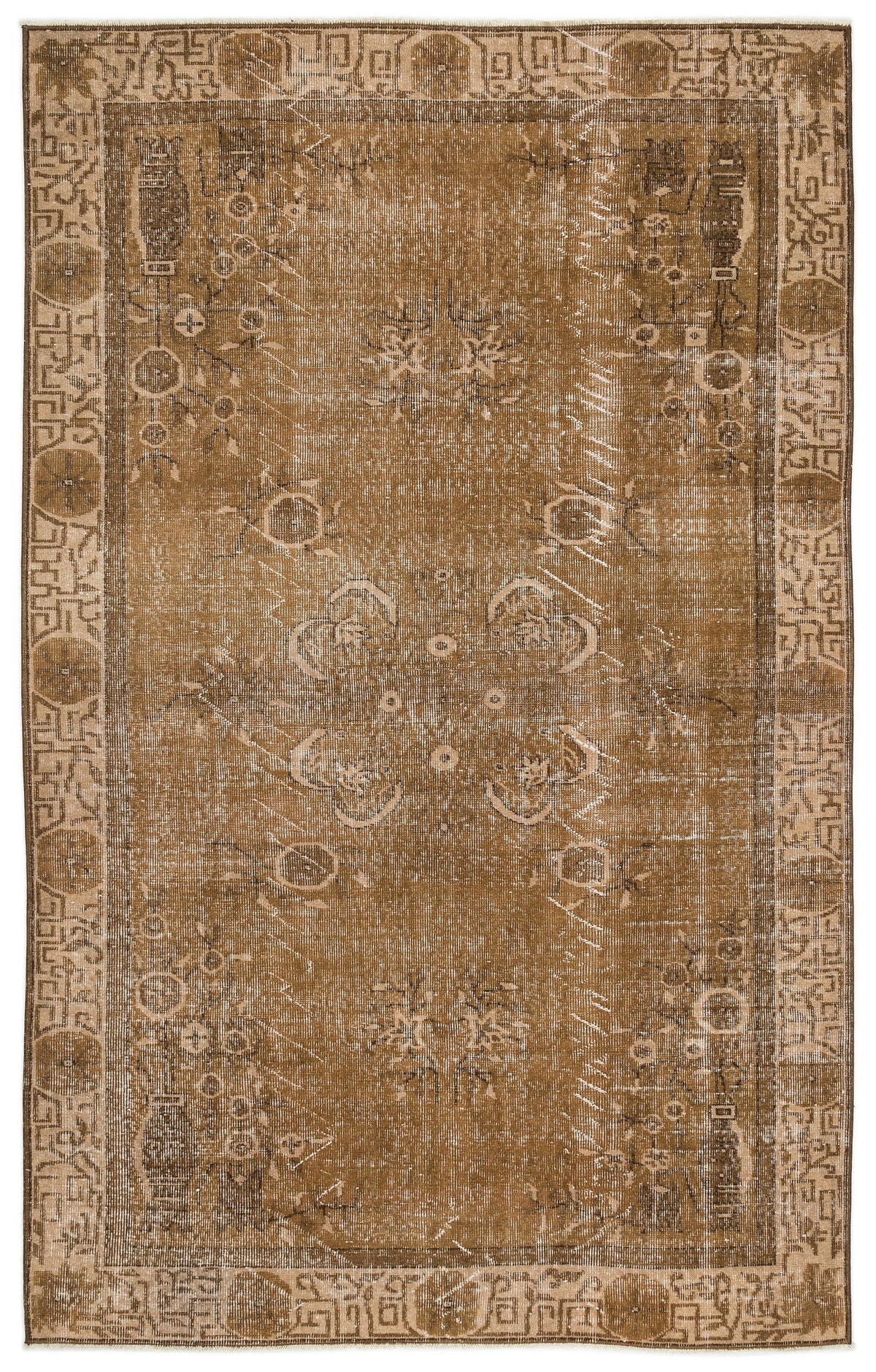 Brown Over Dyed Vintage Rug 5&#39;9&#39;&#39; x 9&#39;2&#39;&#39; ft 175 x 280 cm
