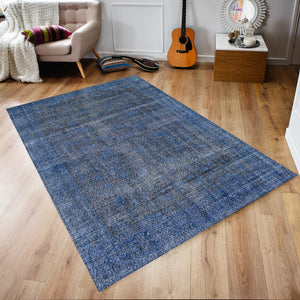 Blue Over Dyed Rug I Plain Rug | Turkish Rug | Hand Weaving Rug  | Bedroom Rug | Wool Rug | Vintage Rug | Tumbled Rug  | Naturel Rug | Boho Rug I  5'9'' x 10'9'' ft 175 x 327 cm