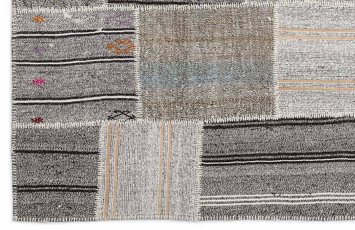 Striped Over Dyed Kilim Patchwork Unique Rug 5&#39;3&#39;&#39; x 7&#39;7&#39;&#39; ft 160 x 230 cm