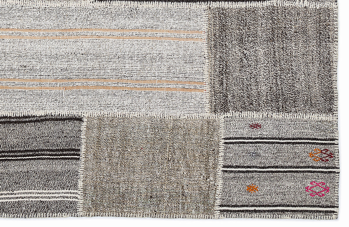 Striped Over Dyed Kilim Patchwork Unique Rug 5&#39;3&#39;&#39; x 7&#39;7&#39;&#39; ft 160 x 230 cm