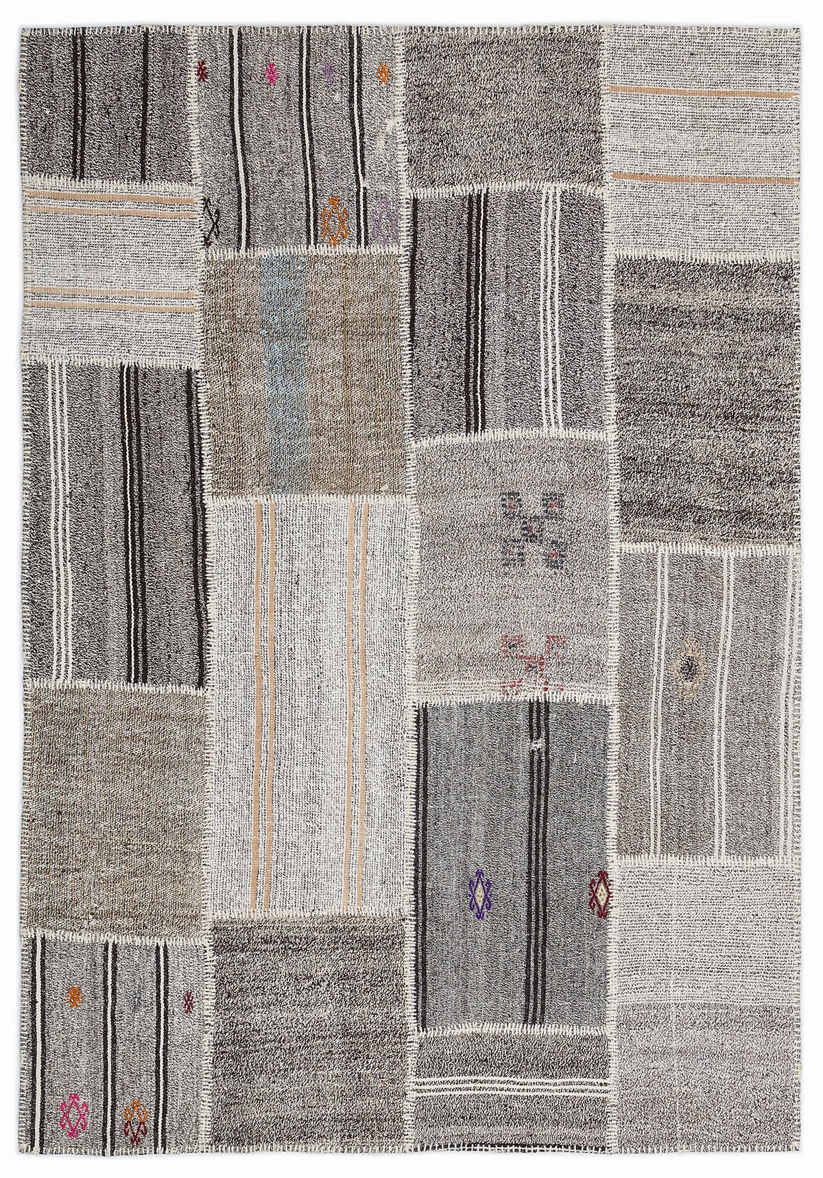 Striped Over Dyed Kilim Patchwork Unique Rug 5&#39;3&#39;&#39; x 7&#39;7&#39;&#39; ft 160 x 230 cm