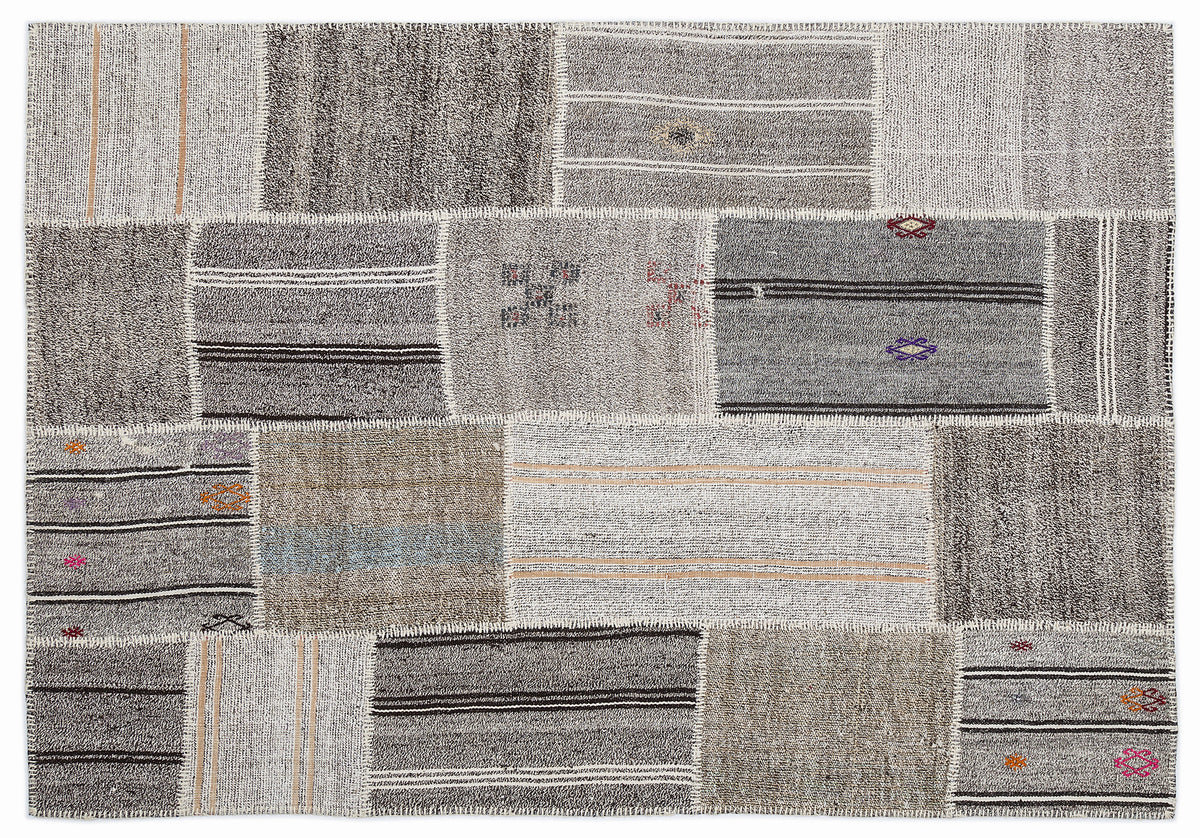 Striped Over Dyed Kilim Patchwork Unique Rug 5&#39;3&#39;&#39; x 7&#39;7&#39;&#39; ft 160 x 230 cm