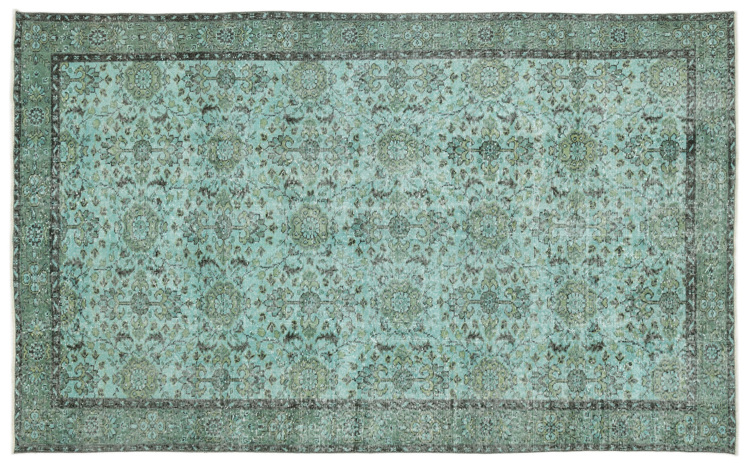 Turquoise  Over Dyed Vintage Rug 5'11'' x 9'7'' ft 180 x 293 cm