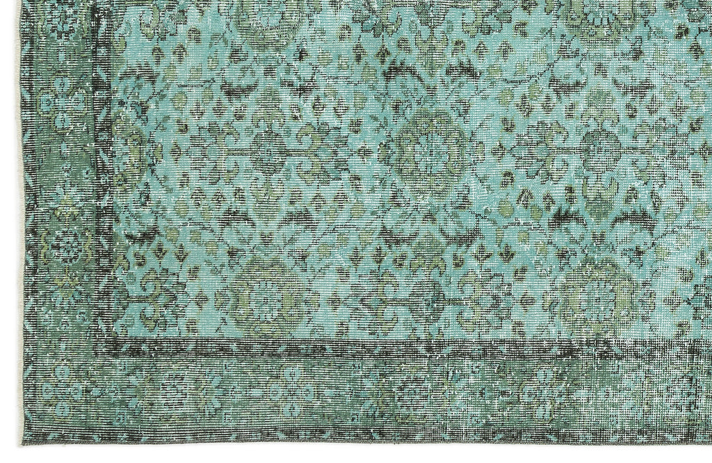 Turquoise  Over Dyed Vintage Rug 5'11'' x 9'7'' ft 180 x 293 cm