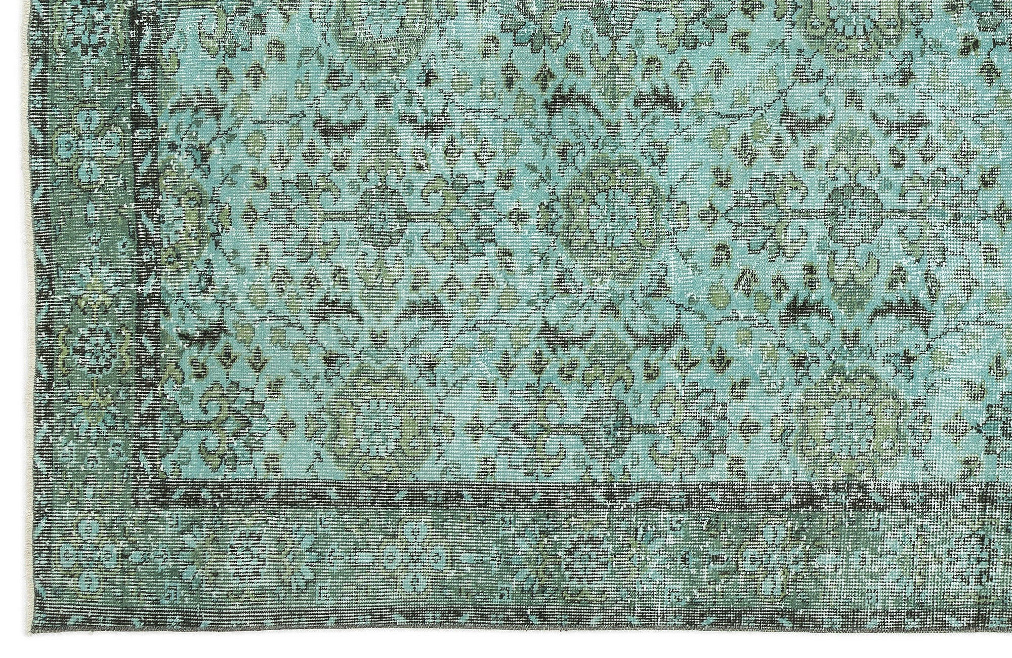 Turquoise  Over Dyed Vintage Rug 5'11'' x 9'7'' ft 180 x 293 cm