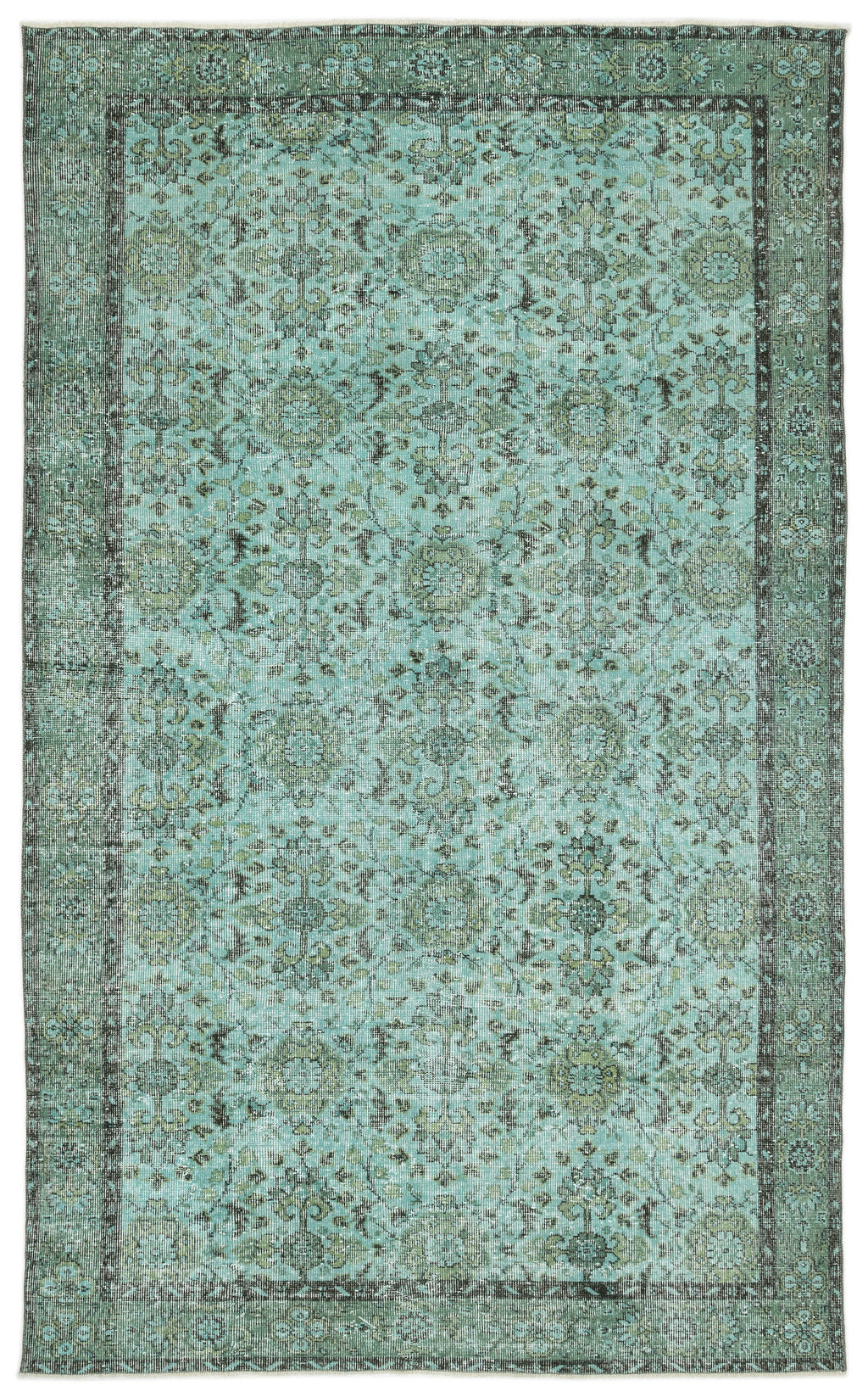Turquoise  Over Dyed Vintage Rug 5'11'' x 9'7'' ft 180 x 293 cm