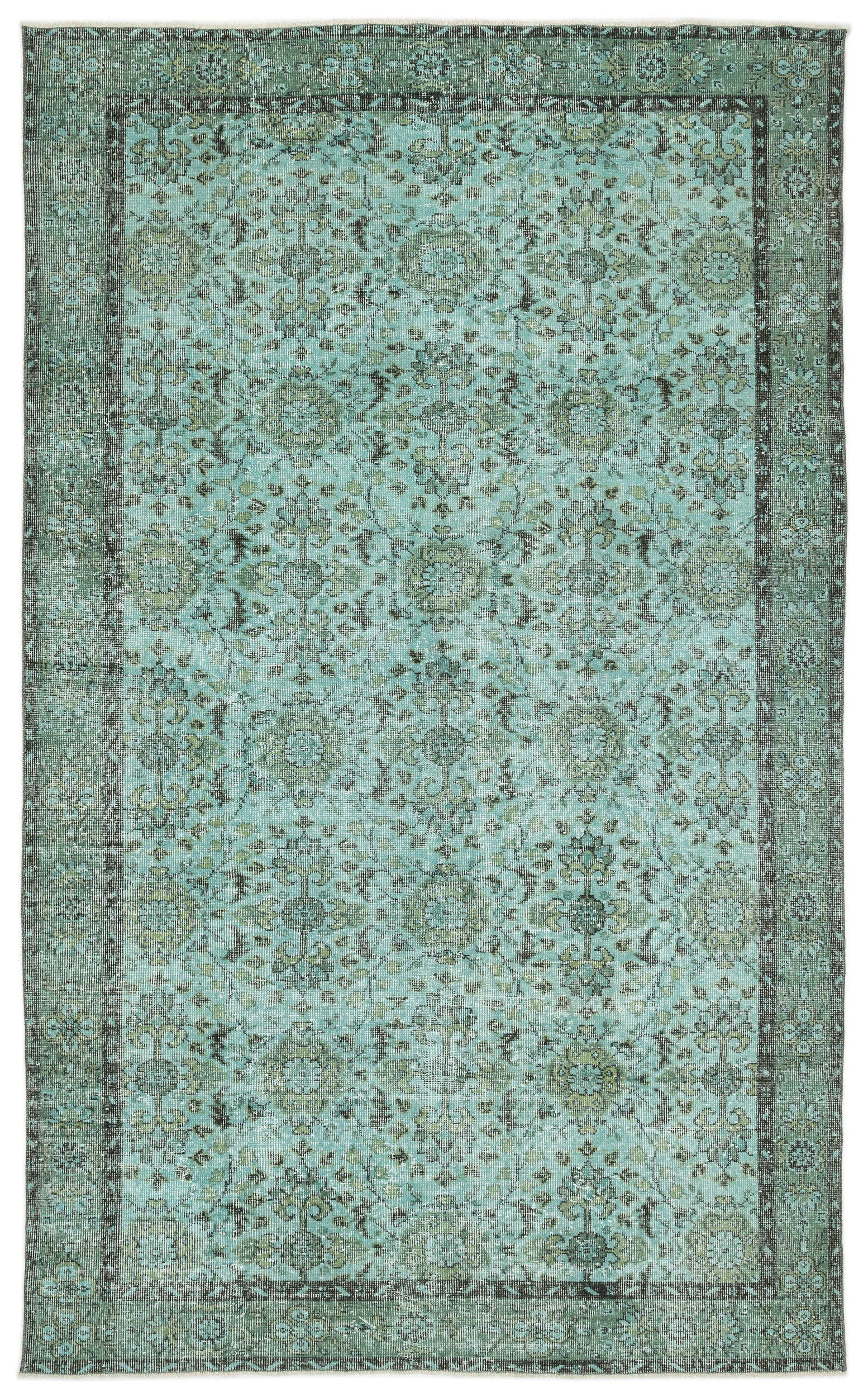 Turquoise  Over Dyed Vintage Rug 5'11'' x 9'7'' ft 180 x 293 cm