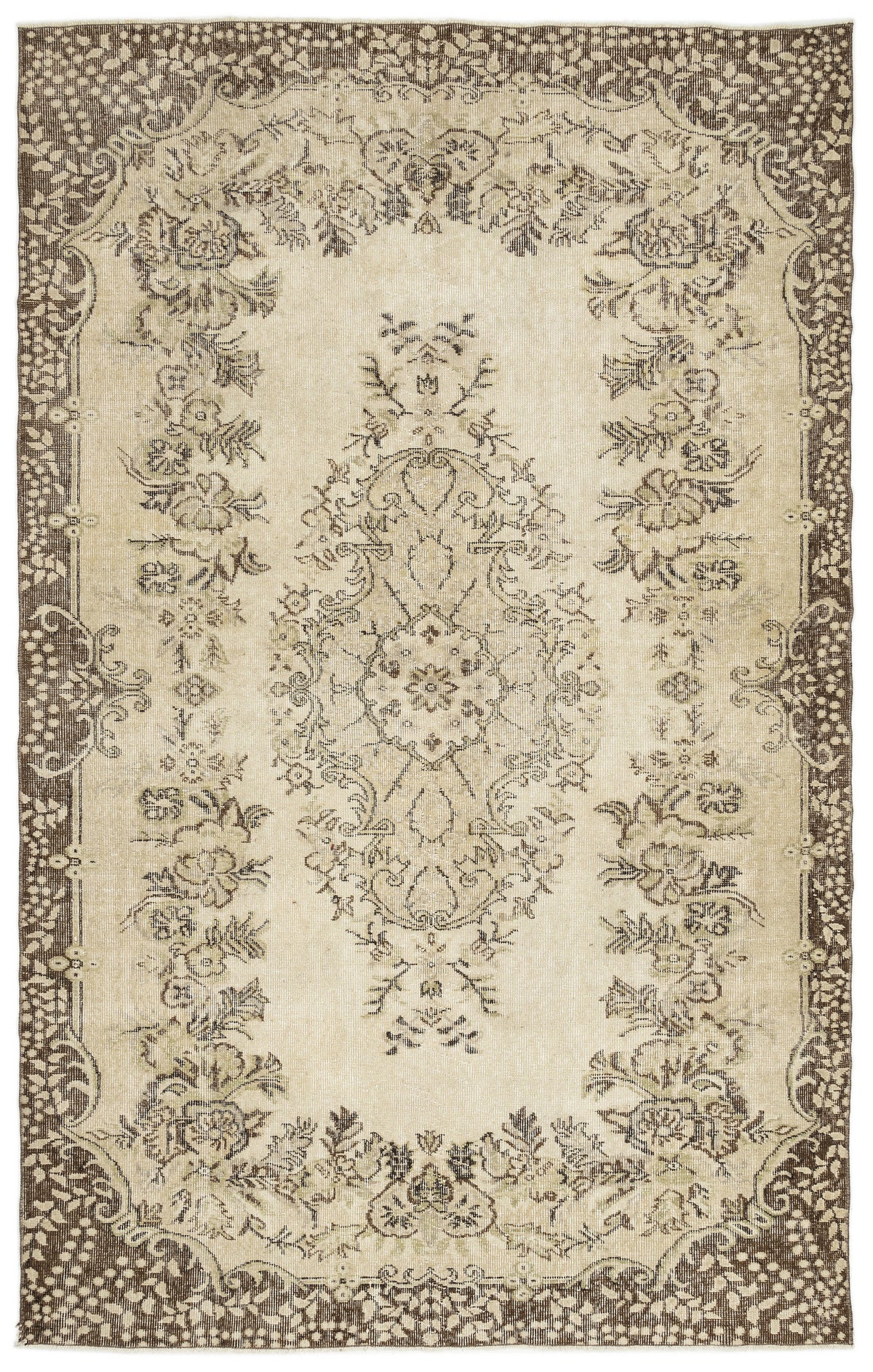 Beige Over Dyed Vintage Rug 5&#39;10&#39;&#39; x 9&#39;4&#39;&#39; ft 179 x 285 cm