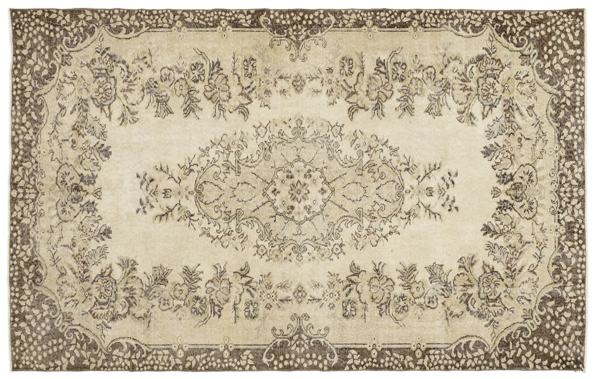 Beige Over Dyed Vintage Rug 5&#39;10&#39;&#39; x 9&#39;4&#39;&#39; ft 179 x 285 cm