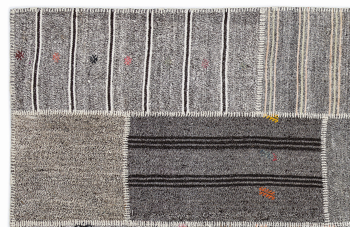 Striped Over Dyed Kilim Patchwork Unique Rug 5&#39;3&#39;&#39; x 7&#39;7&#39;&#39; ft 160 x 230 cm