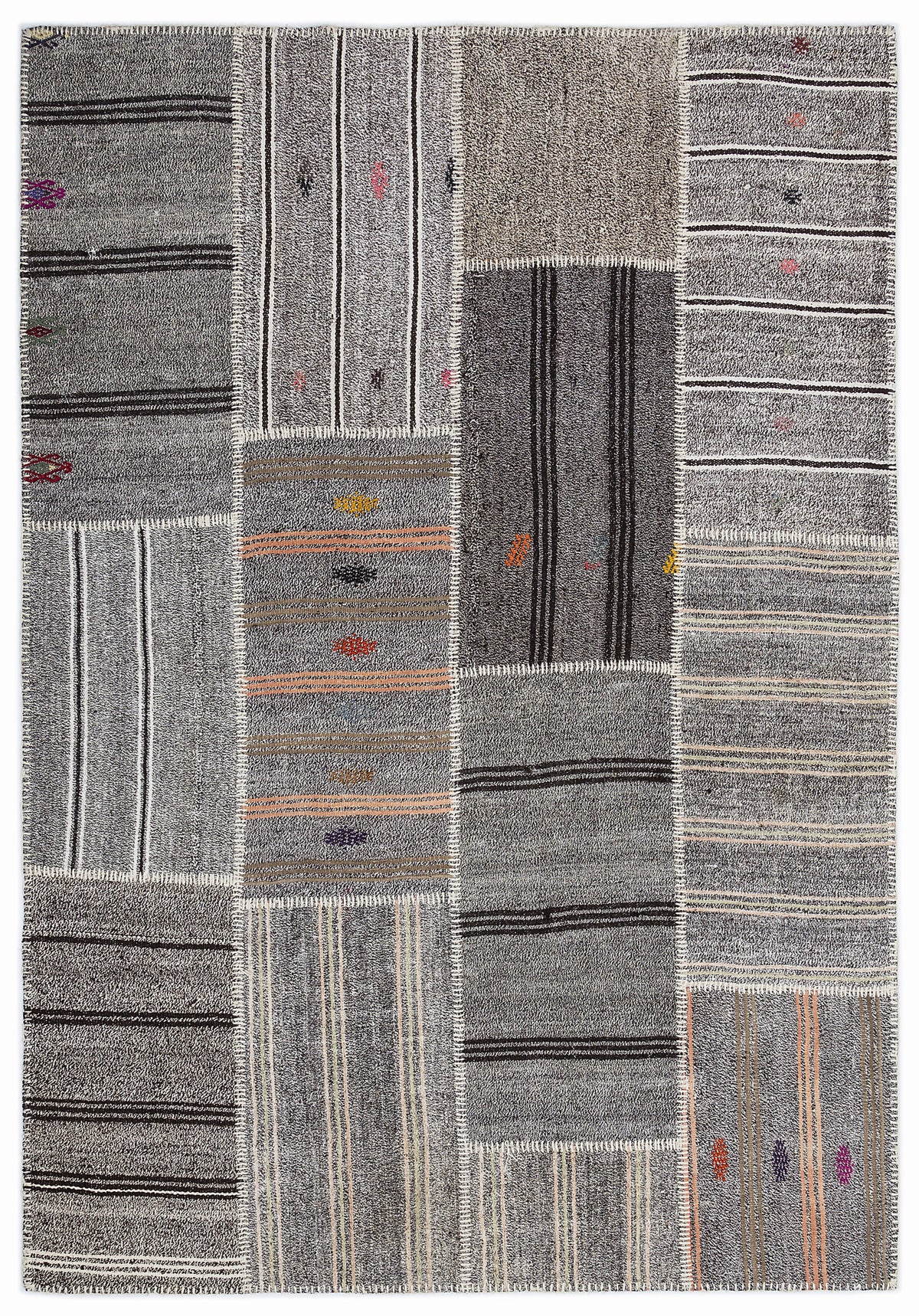 Striped Over Dyed Kilim Patchwork Unique Rug 5&#39;3&#39;&#39; x 7&#39;7&#39;&#39; ft 160 x 230 cm