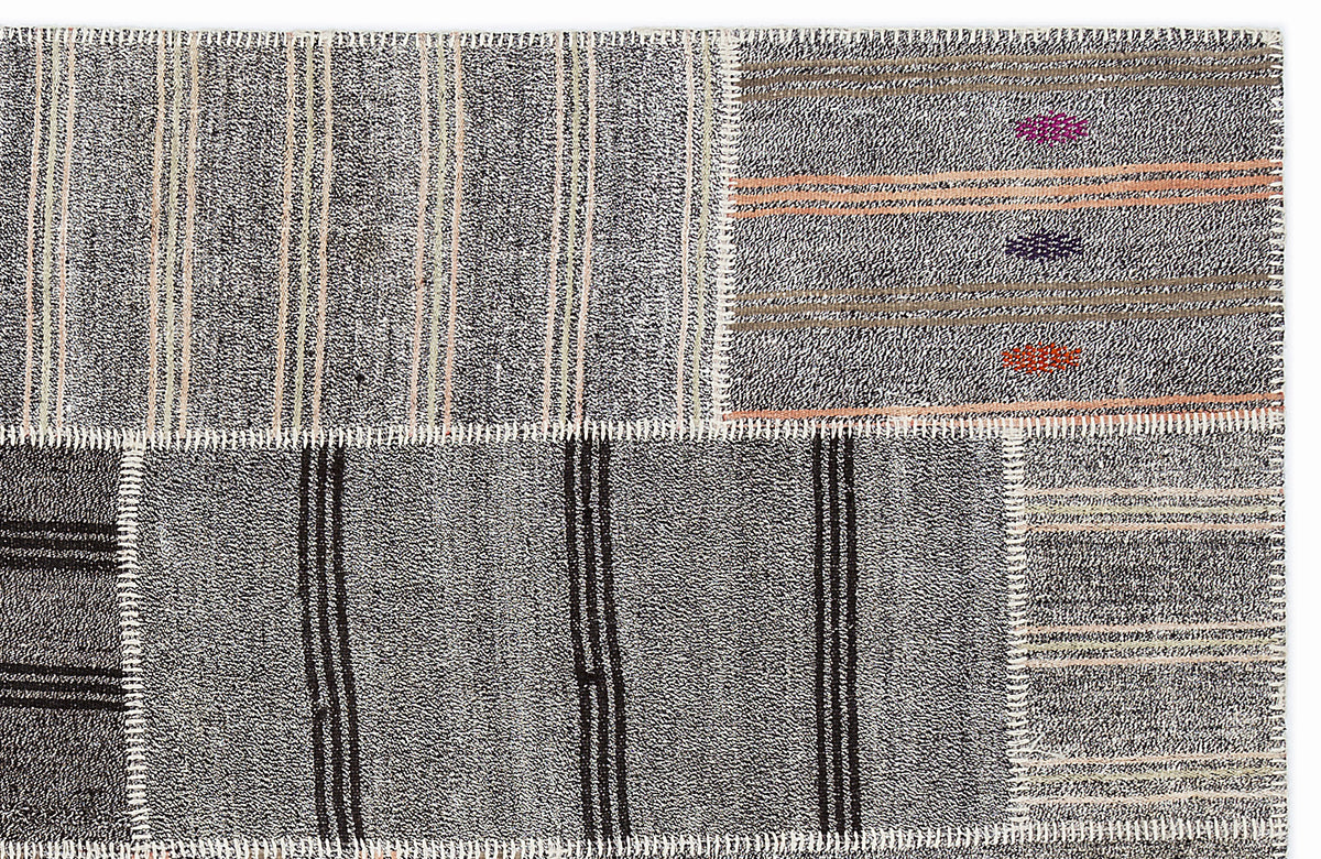 Striped Over Dyed Kilim Patchwork Unique Rug 5&#39;3&#39;&#39; x 7&#39;7&#39;&#39; ft 160 x 230 cm