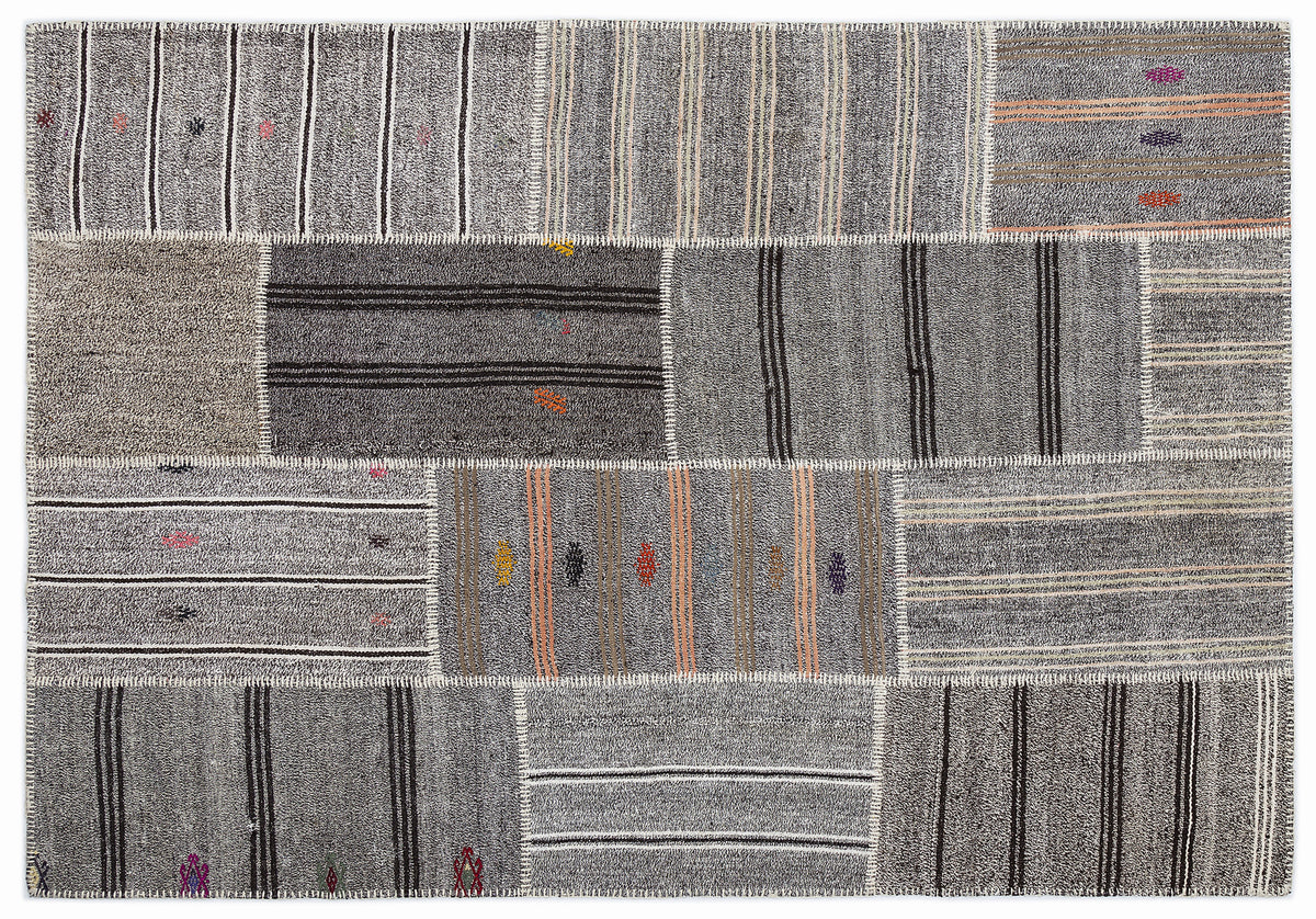 Striped Over Dyed Kilim Patchwork Unique Rug 5&#39;3&#39;&#39; x 7&#39;7&#39;&#39; ft 160 x 230 cm