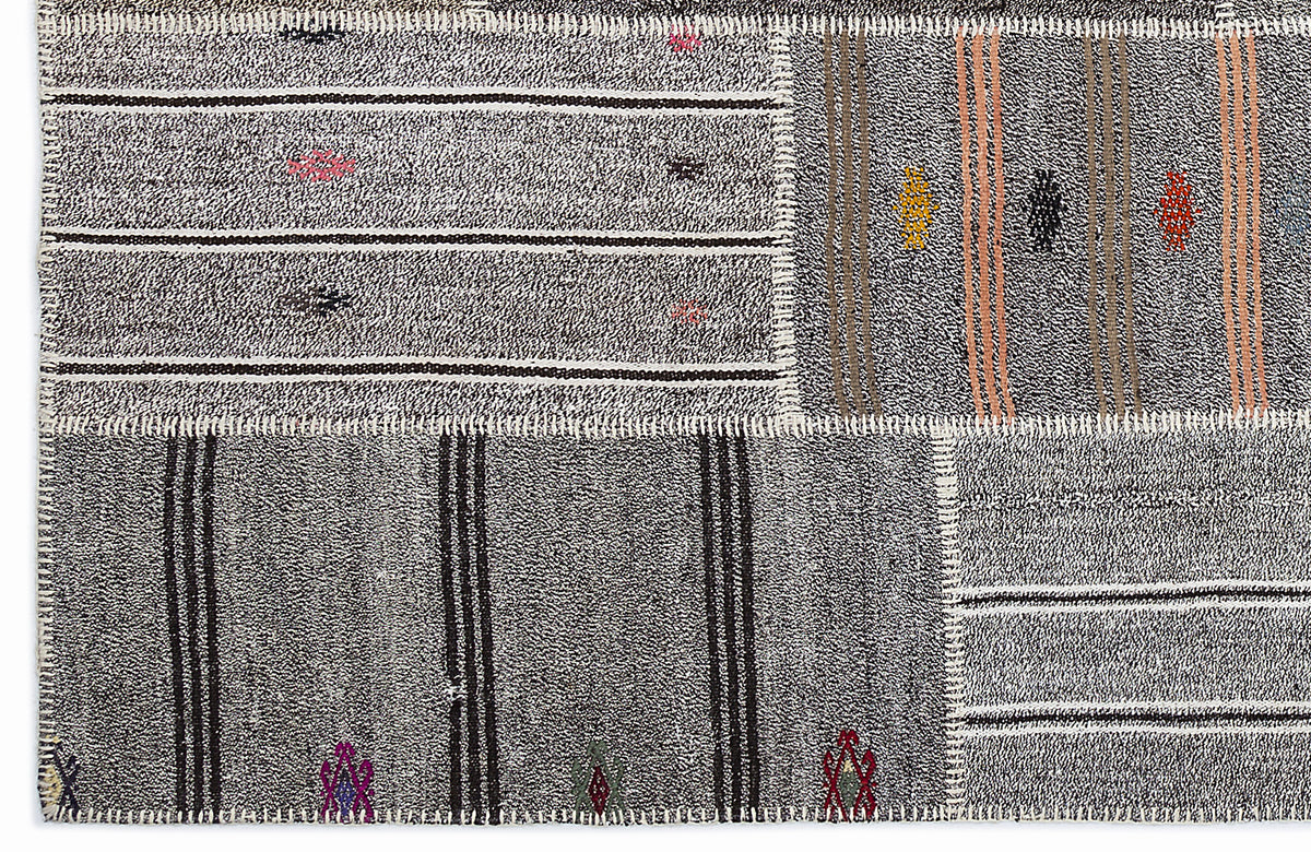 Striped Over Dyed Kilim Patchwork Unique Rug 5&#39;3&#39;&#39; x 7&#39;7&#39;&#39; ft 160 x 230 cm