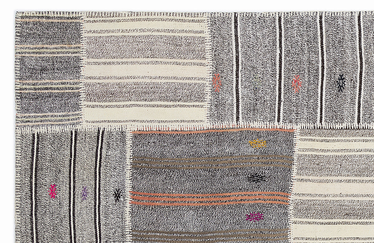 Striped Over Dyed Kilim Patchwork Unique Rug 5&#39;3&#39;&#39; x 7&#39;7&#39;&#39; ft 160 x 230 cm