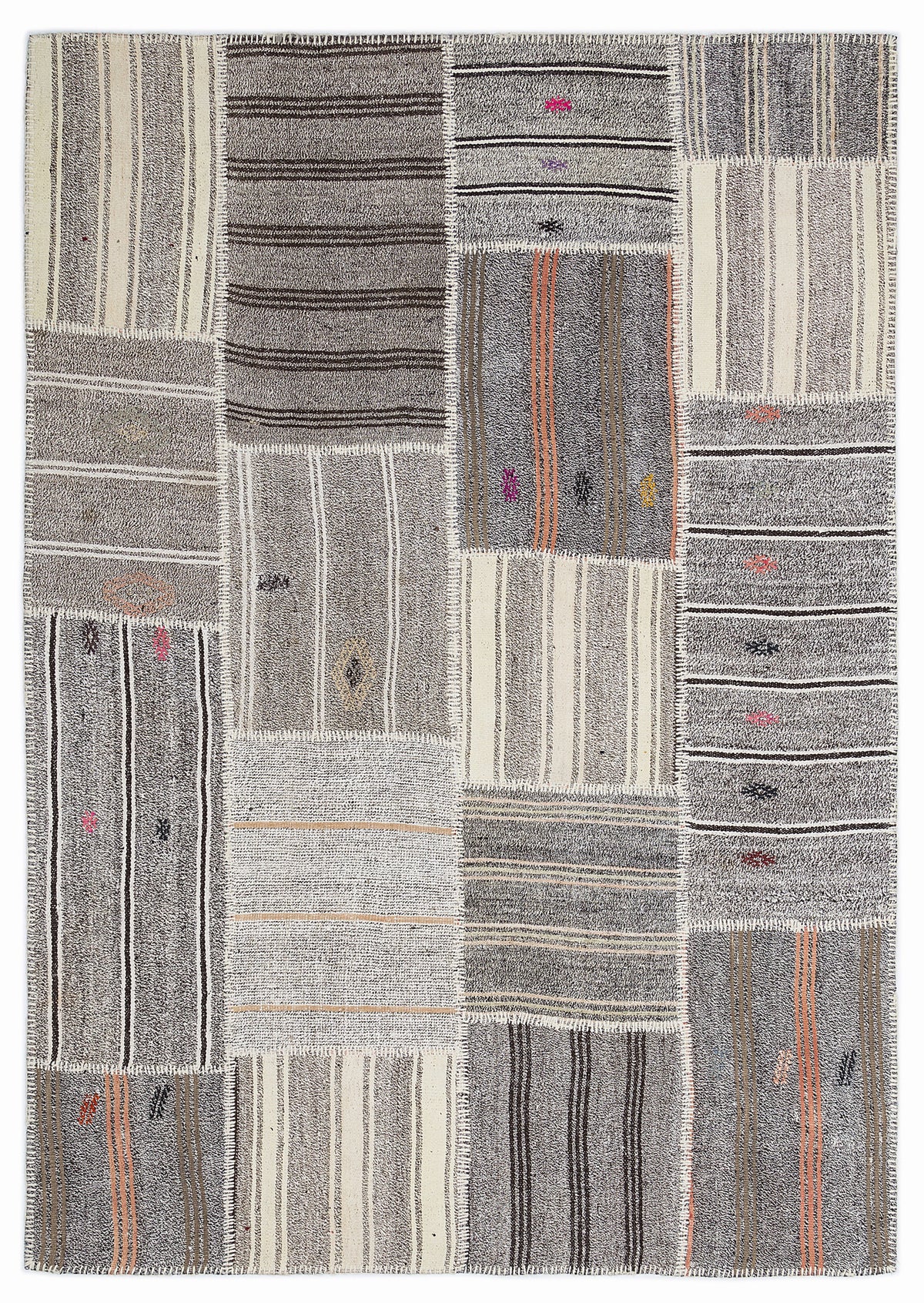 Striped Over Dyed Kilim Patchwork Unique Rug 5&#39;3&#39;&#39; x 7&#39;7&#39;&#39; ft 160 x 230 cm