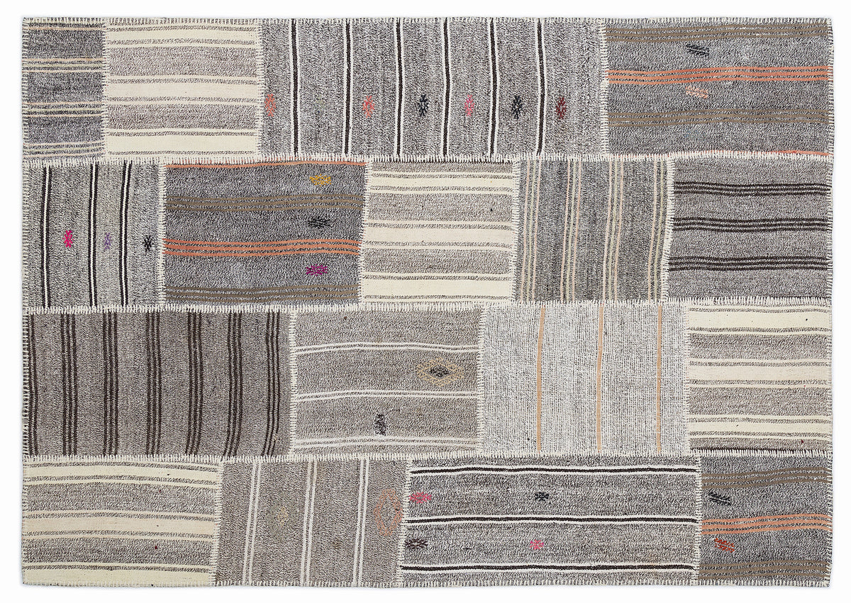 Striped Over Dyed Kilim Patchwork Unique Rug 5&#39;3&#39;&#39; x 7&#39;7&#39;&#39; ft 160 x 230 cm