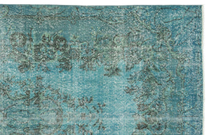 Turquoise  Over Dyed Vintage Rug 5'3'' x 9'9'' ft 159 x 296 cm