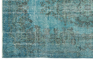 Turquoise  Over Dyed Vintage Rug 5'3'' x 9'9'' ft 159 x 296 cm