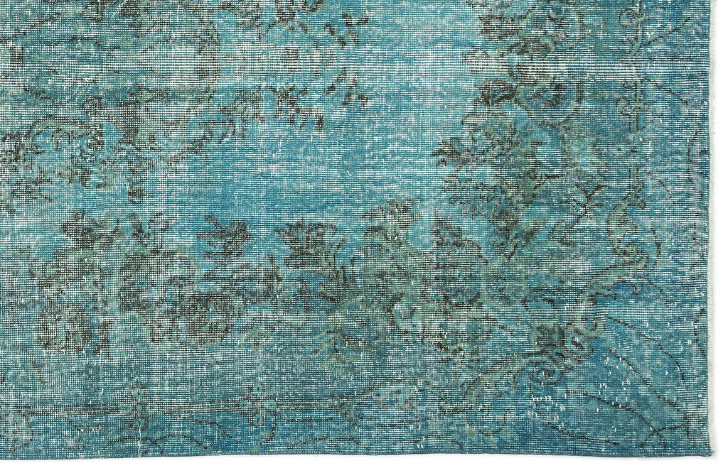 Turquoise  Over Dyed Vintage Rug 5'3'' x 9'9'' ft 159 x 296 cm