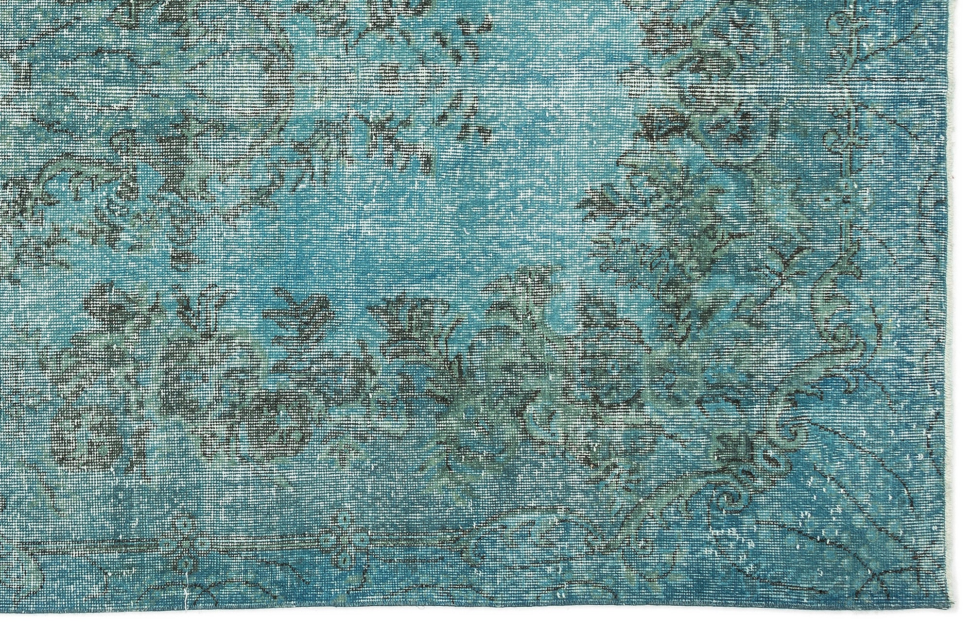 Turquoise  Over Dyed Vintage Rug 5'3'' x 9'9'' ft 159 x 296 cm