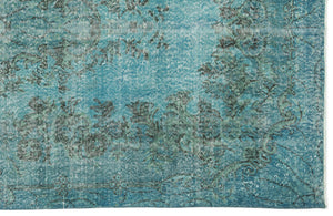 Turquoise  Over Dyed Vintage Rug 5'3'' x 9'9'' ft 159 x 296 cm