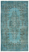 Turquoise  Over Dyed Vintage Rug 5'3'' x 9'9'' ft 159 x 296 cm
