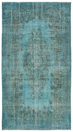 Turquoise  Over Dyed Vintage Rug 5'3'' x 9'9'' ft 159 x 296 cm