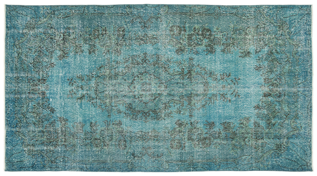 Turquoise  Over Dyed Vintage Rug 5'3'' x 9'9'' ft 159 x 296 cm