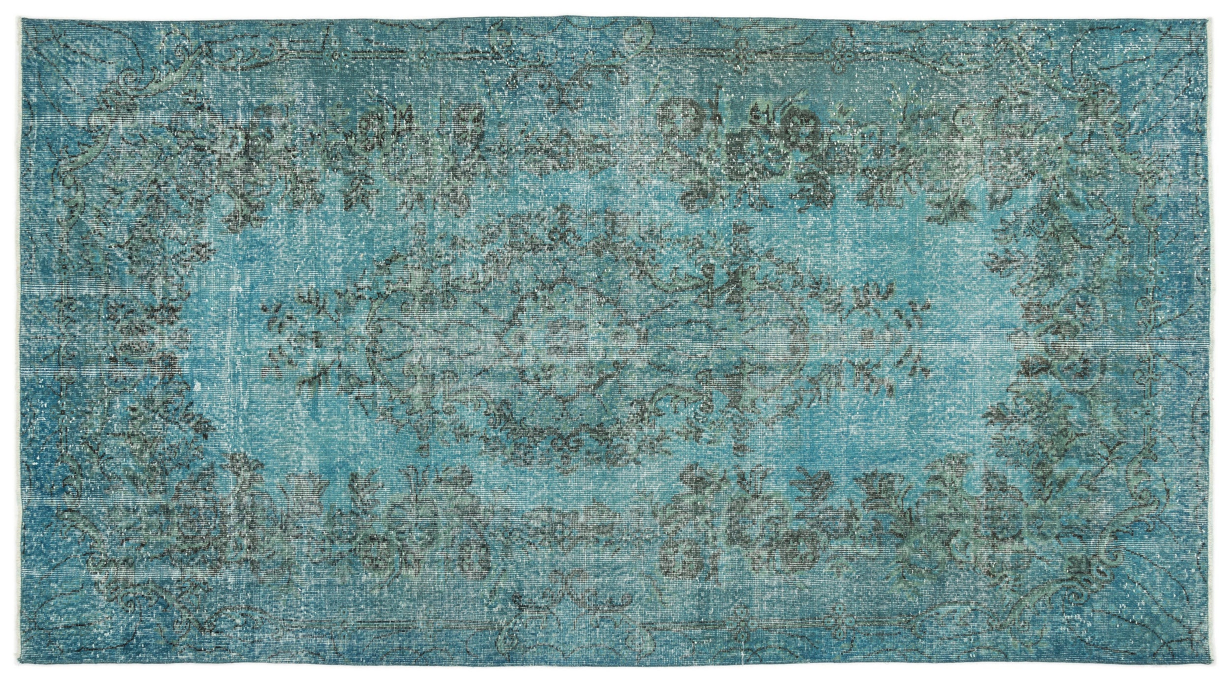 Turquoise  Over Dyed Vintage Rug 5'3'' x 9'9'' ft 159 x 296 cm