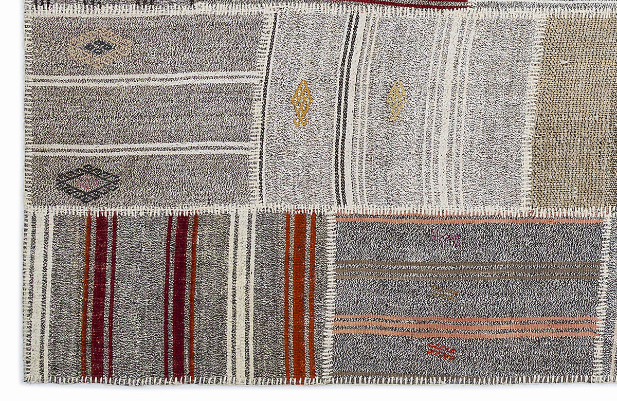 Striped Over Dyed Kilim Patchwork Unique Rug 5&#39;3&#39;&#39; x 7&#39;7&#39;&#39; ft 160 x 230 cm