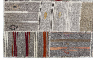 Striped Over Dyed Kilim Patchwork Unique Rug 5'3'' x 7'7'' ft 160 x 230 cm