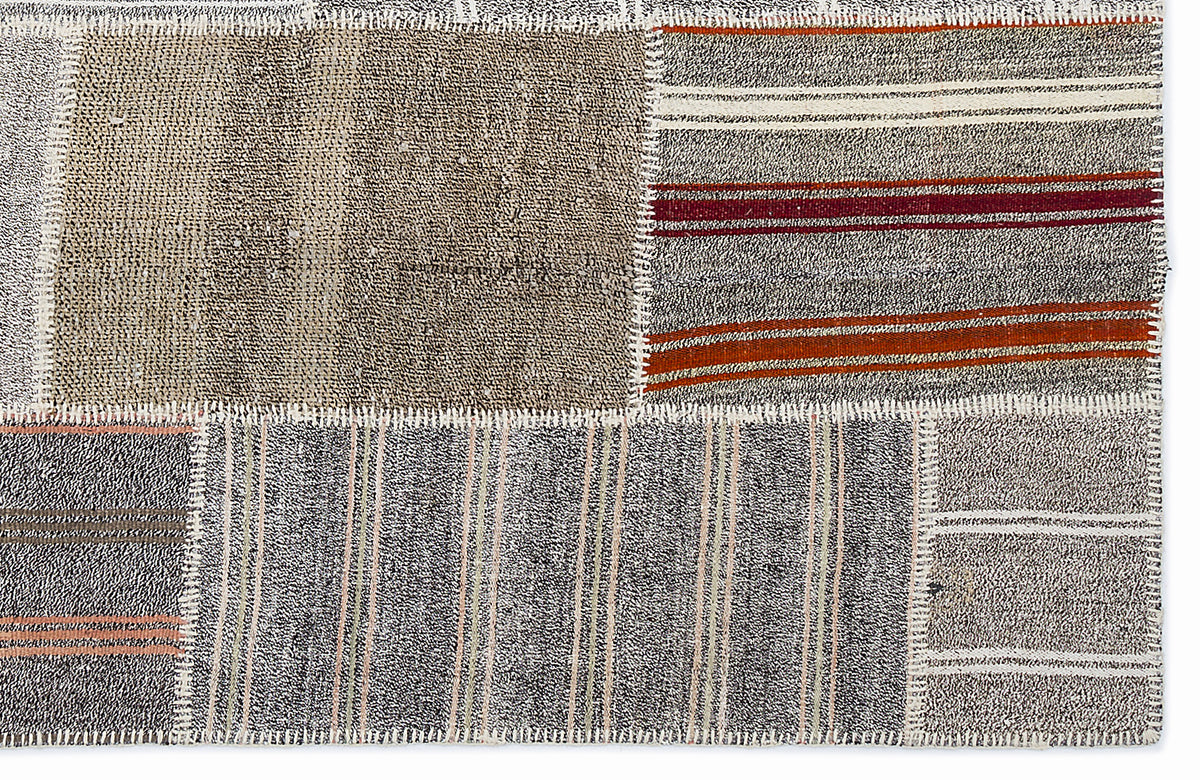 Striped Over Dyed Kilim Patchwork Unique Rug 5&#39;3&#39;&#39; x 7&#39;7&#39;&#39; ft 160 x 230 cm