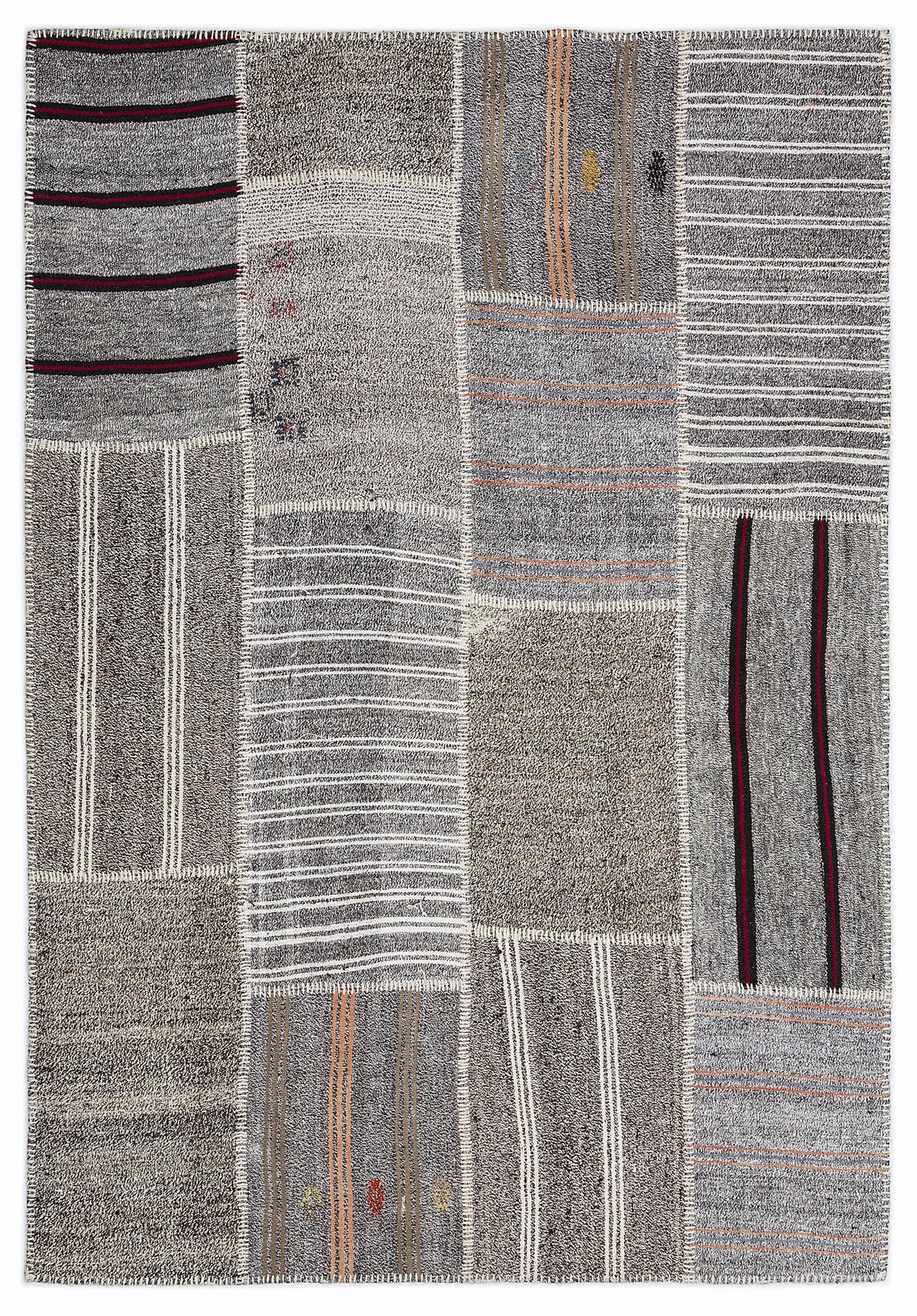Striped Over Dyed Kilim Patchwork Unique Rug 5&#39;3&#39;&#39; x 7&#39;7&#39;&#39; ft 160 x 230 cm