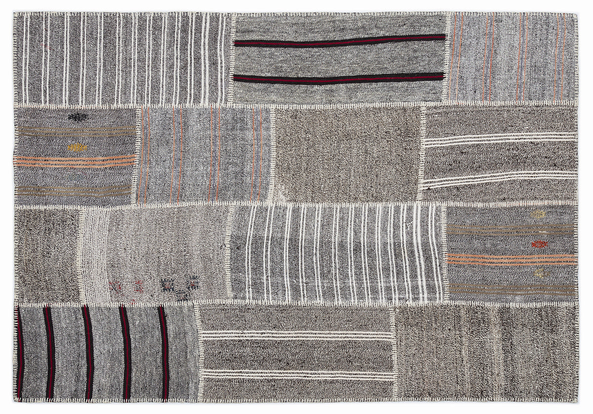 Striped Over Dyed Kilim Patchwork Unique Rug 5&#39;3&#39;&#39; x 7&#39;7&#39;&#39; ft 160 x 230 cm