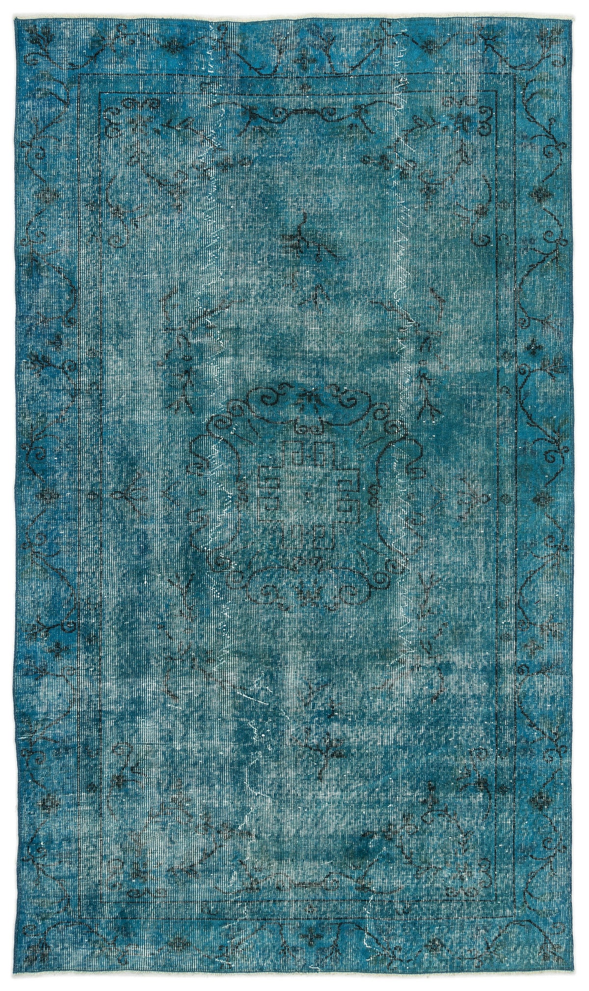 Turquoise  Over Dyed Vintage Rug 5&#39;2&#39;&#39; x 8&#39;8&#39;&#39; ft 158 x 263 cm