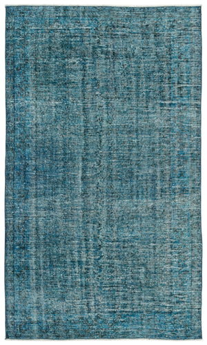 Turquoise  Over Dyed Vintage Rug 4'8'' x 8'1'' ft 141 x 247 cm