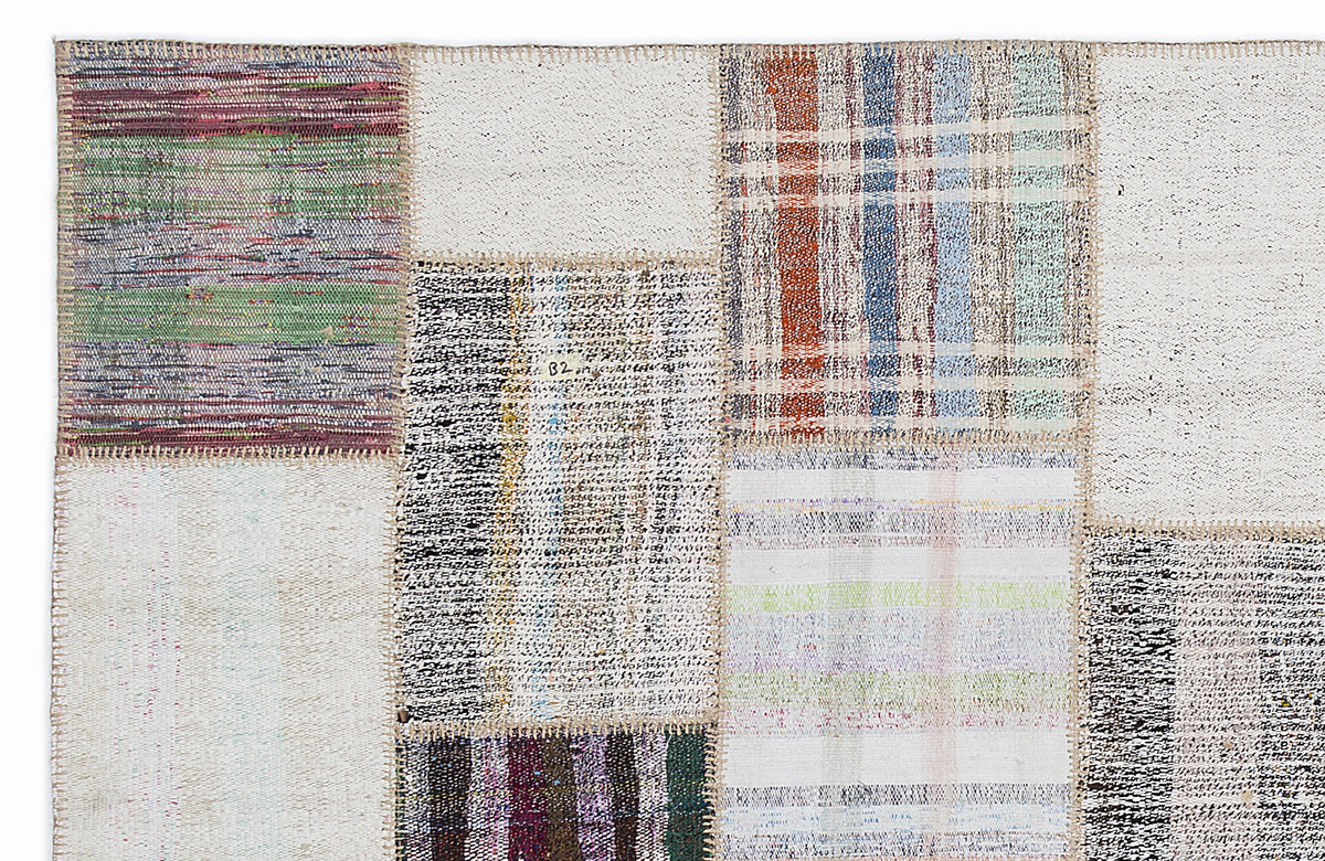 Striped Over Dyed Kilim Patchwork Unique Rug 5&#39;3&#39;&#39; x 7&#39;7&#39;&#39; ft 160 x 230 cm