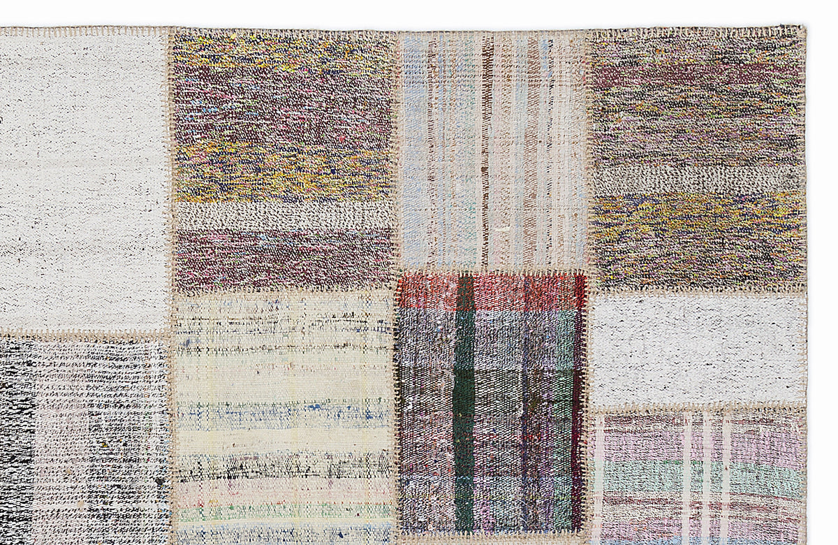 Striped Over Dyed Kilim Patchwork Unique Rug 5&#39;3&#39;&#39; x 7&#39;7&#39;&#39; ft 160 x 230 cm