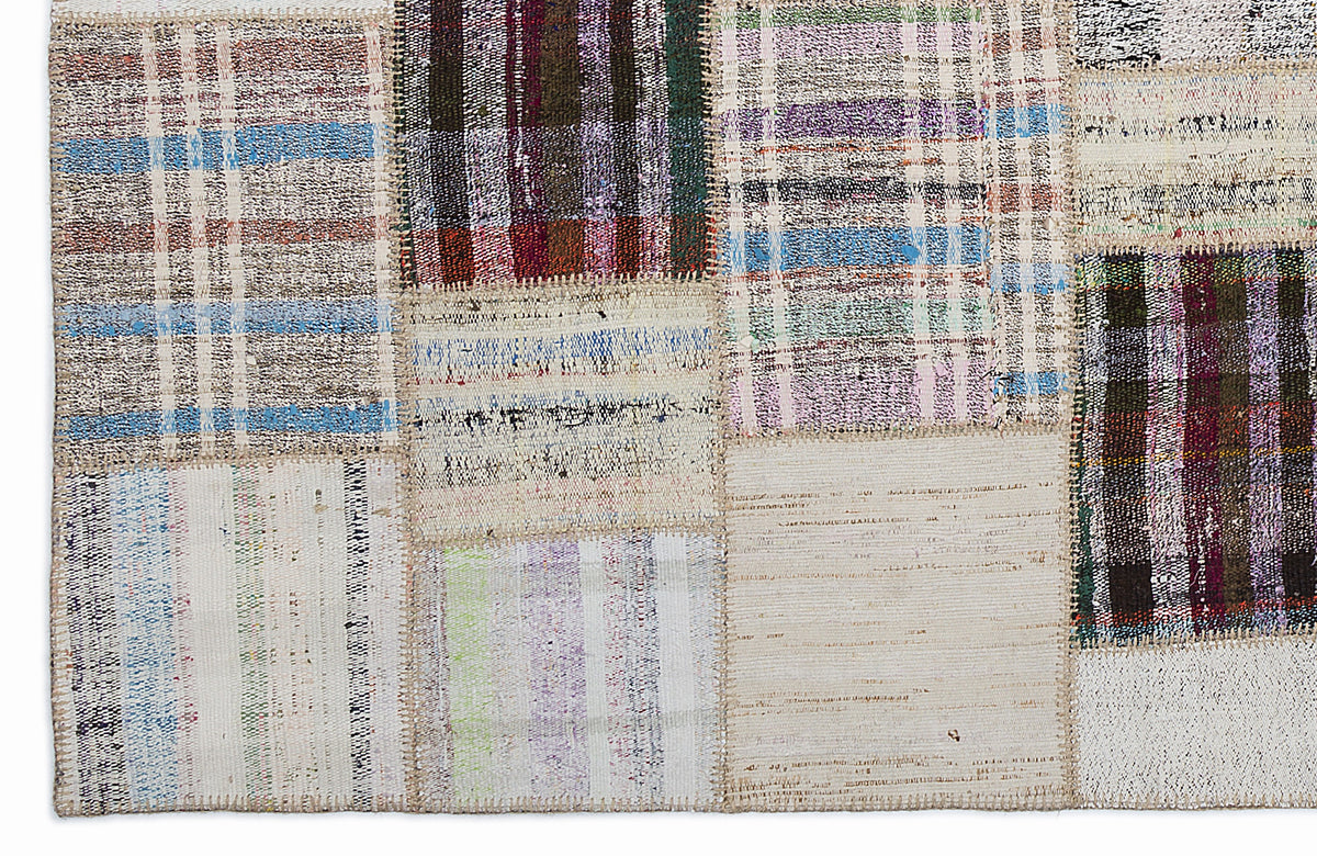 Striped Over Dyed Kilim Patchwork Unique Rug 5&#39;3&#39;&#39; x 7&#39;7&#39;&#39; ft 160 x 230 cm