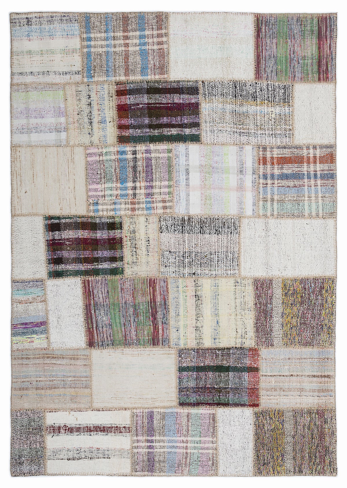 Striped Over Dyed Kilim Patchwork Unique Rug 5&#39;3&#39;&#39; x 7&#39;7&#39;&#39; ft 160 x 230 cm