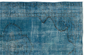 Turquoise  Over Dyed Vintage Rug 4'11'' x 7'10'' ft 150 x 238 cm