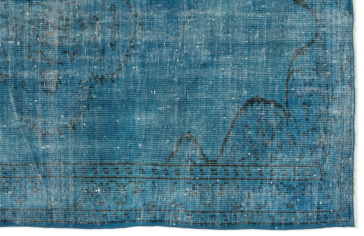 Turquoise  Over Dyed Vintage Rug 4&#39;11&#39;&#39; x 7&#39;10&#39;&#39; ft 150 x 238 cm