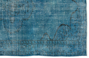 Turquoise  Over Dyed Vintage Rug 4'11'' x 7'10'' ft 150 x 238 cm