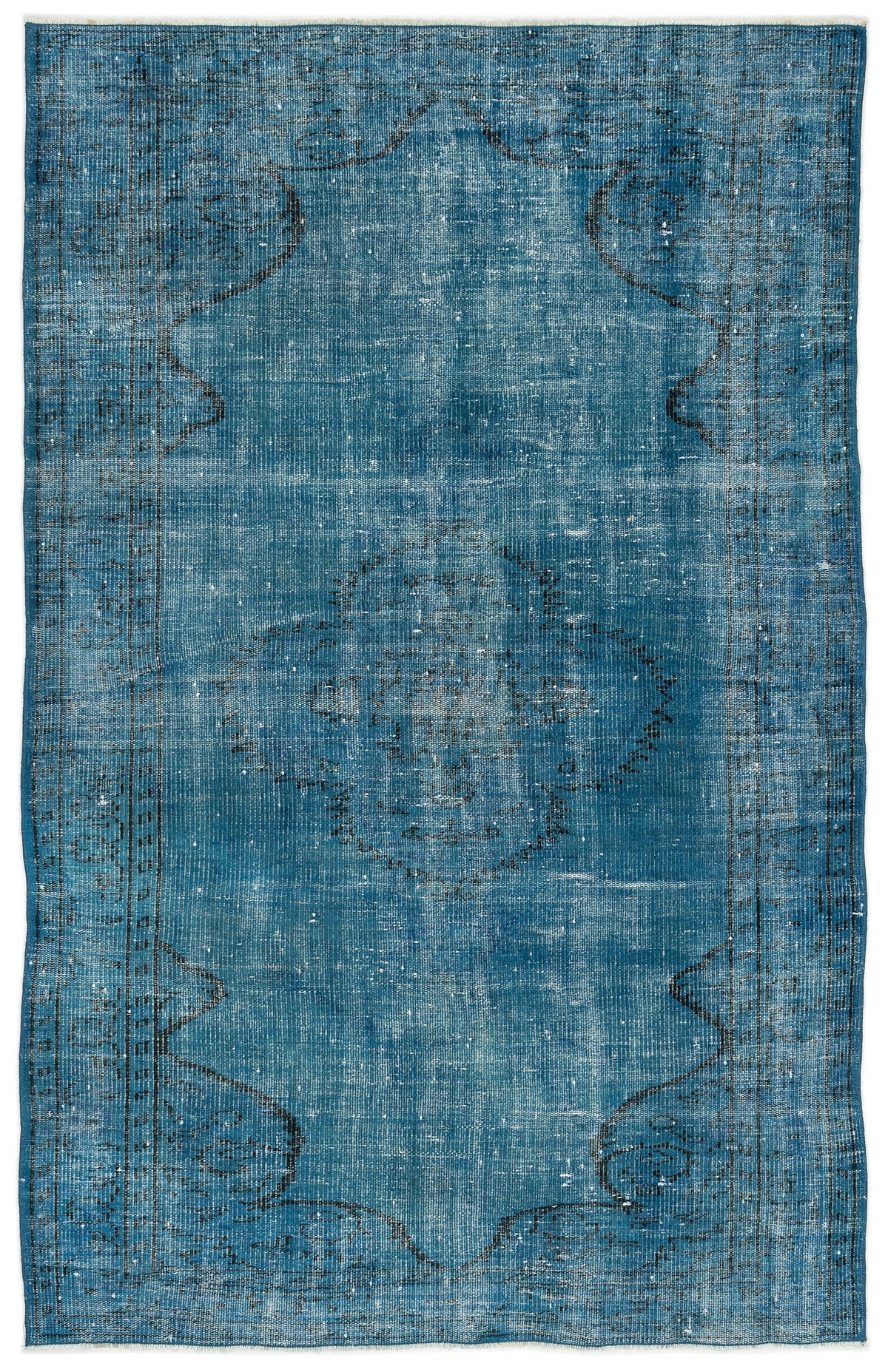 Turquoise  Over Dyed Vintage Rug 4&#39;11&#39;&#39; x 7&#39;10&#39;&#39; ft 150 x 238 cm