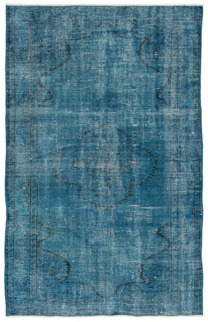 Turquoise  Over Dyed Vintage Rug 4'11'' x 7'10'' ft 150 x 238 cm