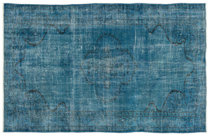 Turquoise  Over Dyed Vintage Rug 4'11'' x 7'10'' ft 150 x 238 cm