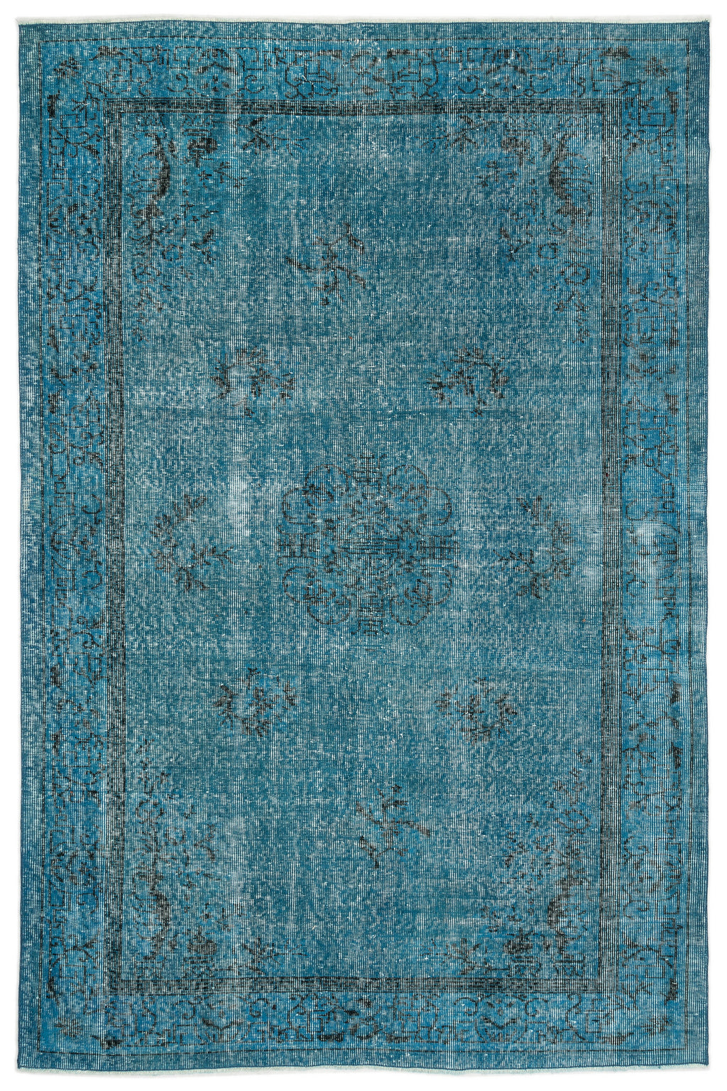 Turquoise  Over Dyed Vintage Rug 5'6'' x 8'4'' ft 167 x 253 cm