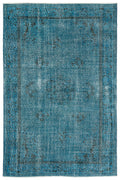Turquoise  Over Dyed Vintage Rug 5'6'' x 8'4'' ft 167 x 253 cm
