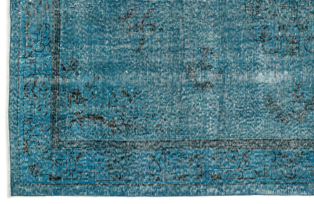 Turquoise  Over Dyed Vintage Rug 5'6'' x 8'4'' ft 167 x 253 cm